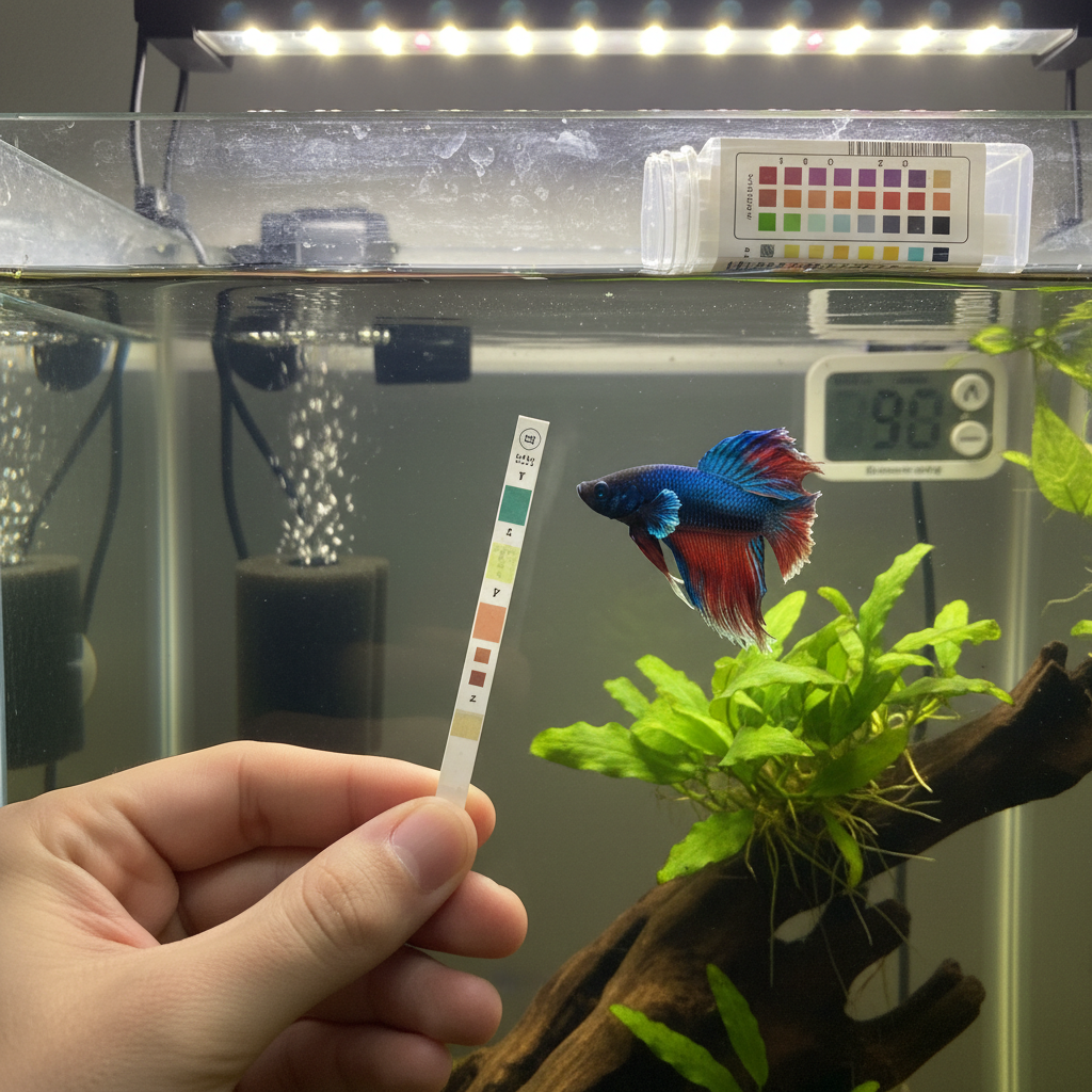 A healthy freshwater aquarium with vibrant green plants and a school of small, active fish swimming peacefully.