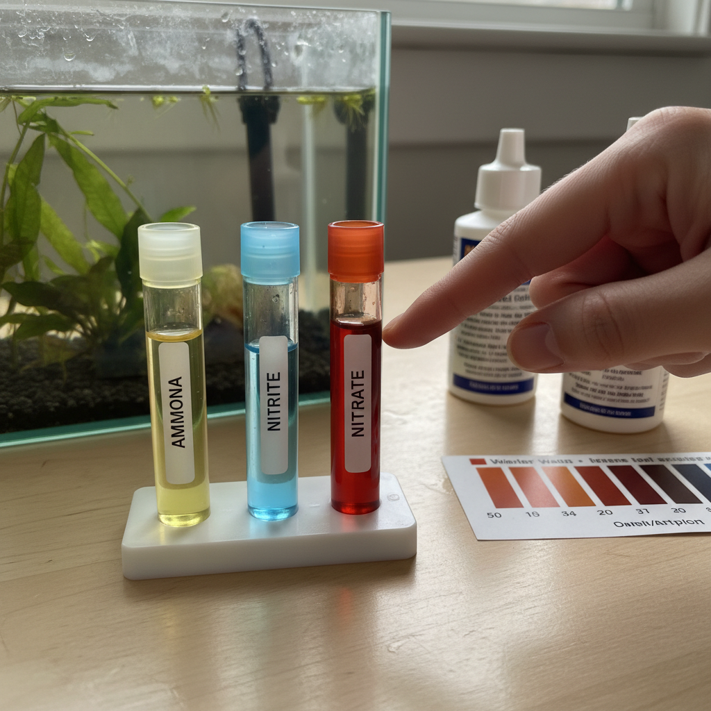 Aquarium water test kit showing high nitrate levels
