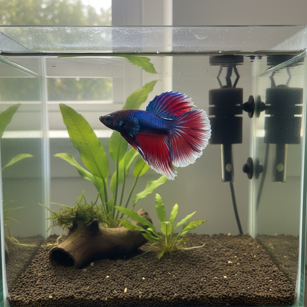 Healthy betta fish swimming in an aquarium