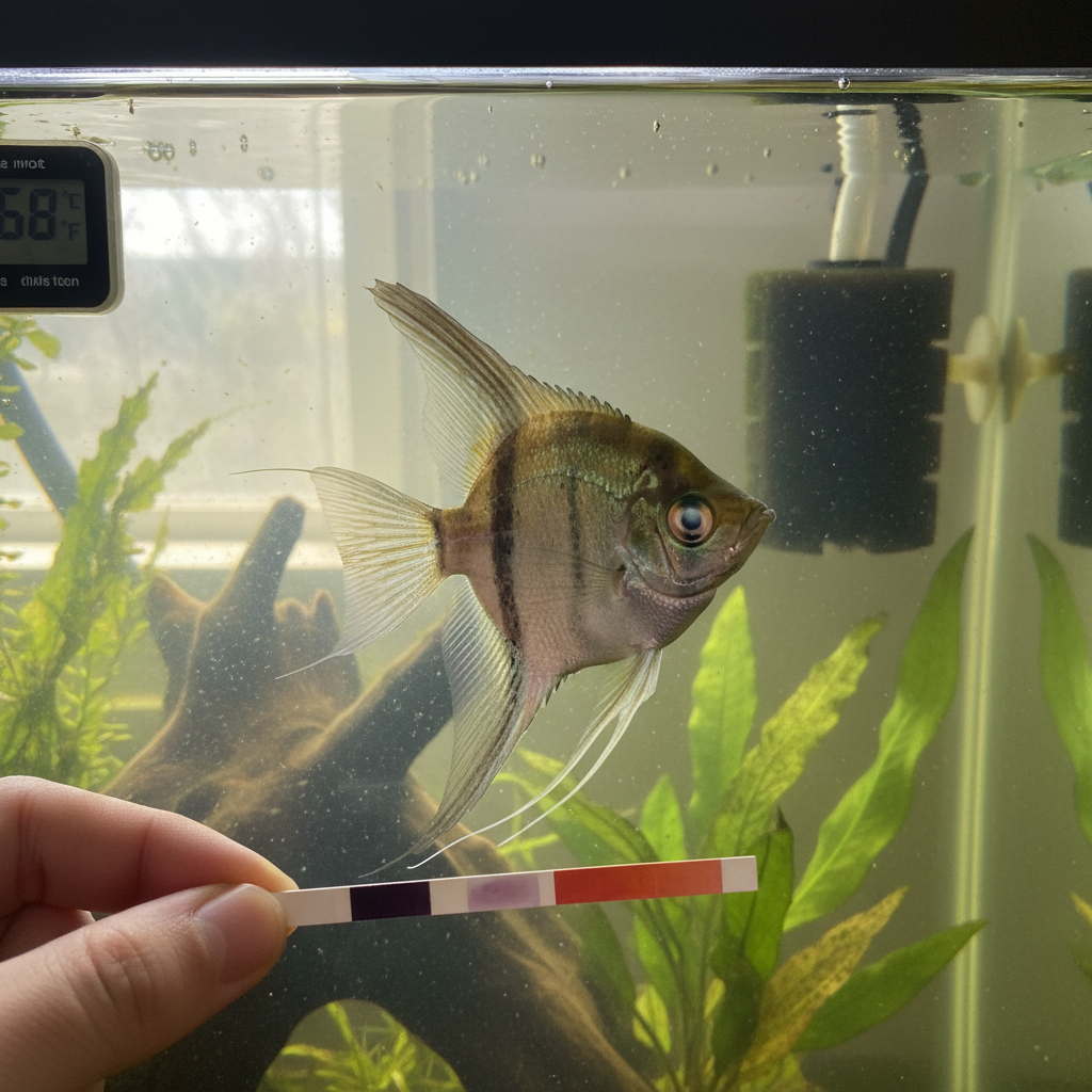 A healthy freshwater aquarium with a variety of fish swimming, clear water, and lush green plants.
