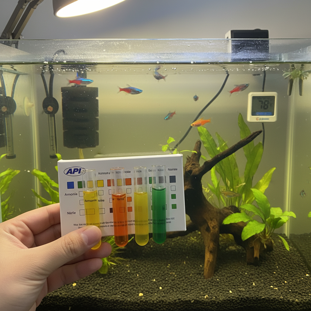 Diagram illustrating the aquarium nitrogen cycle: ammonia, nitrite, and nitrate conversion
