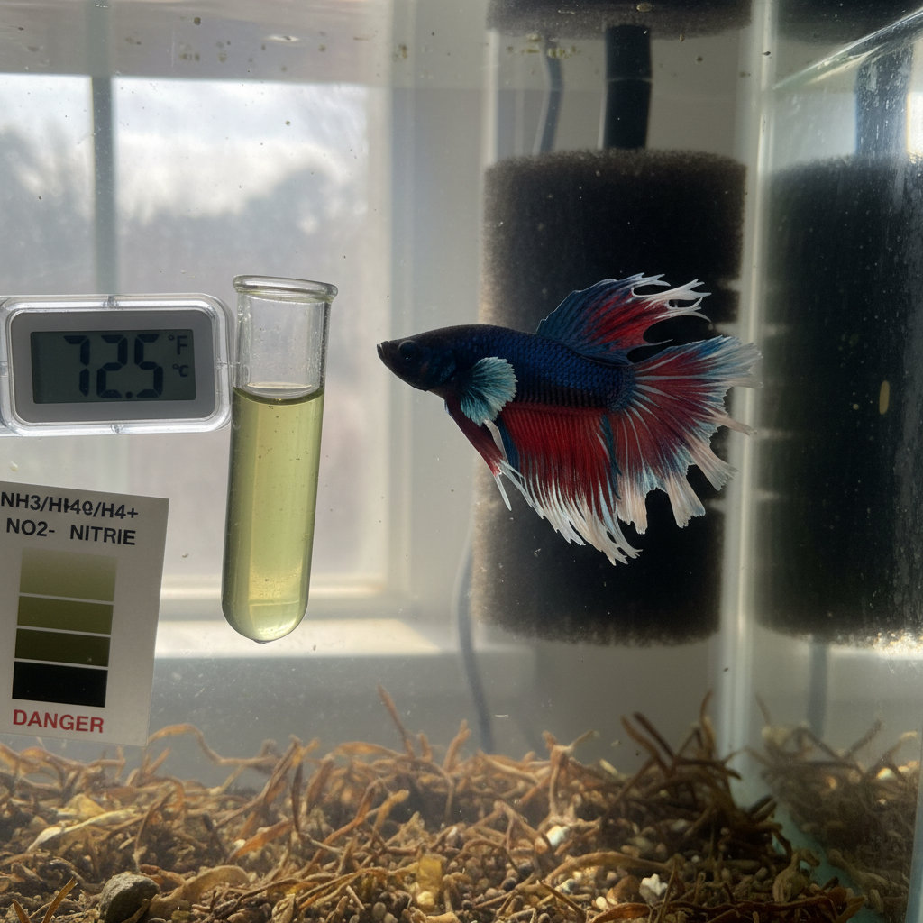 A healthy freshwater aquarium with a variety of colorful fish swimming peacefully, clear water, and lush green plants.