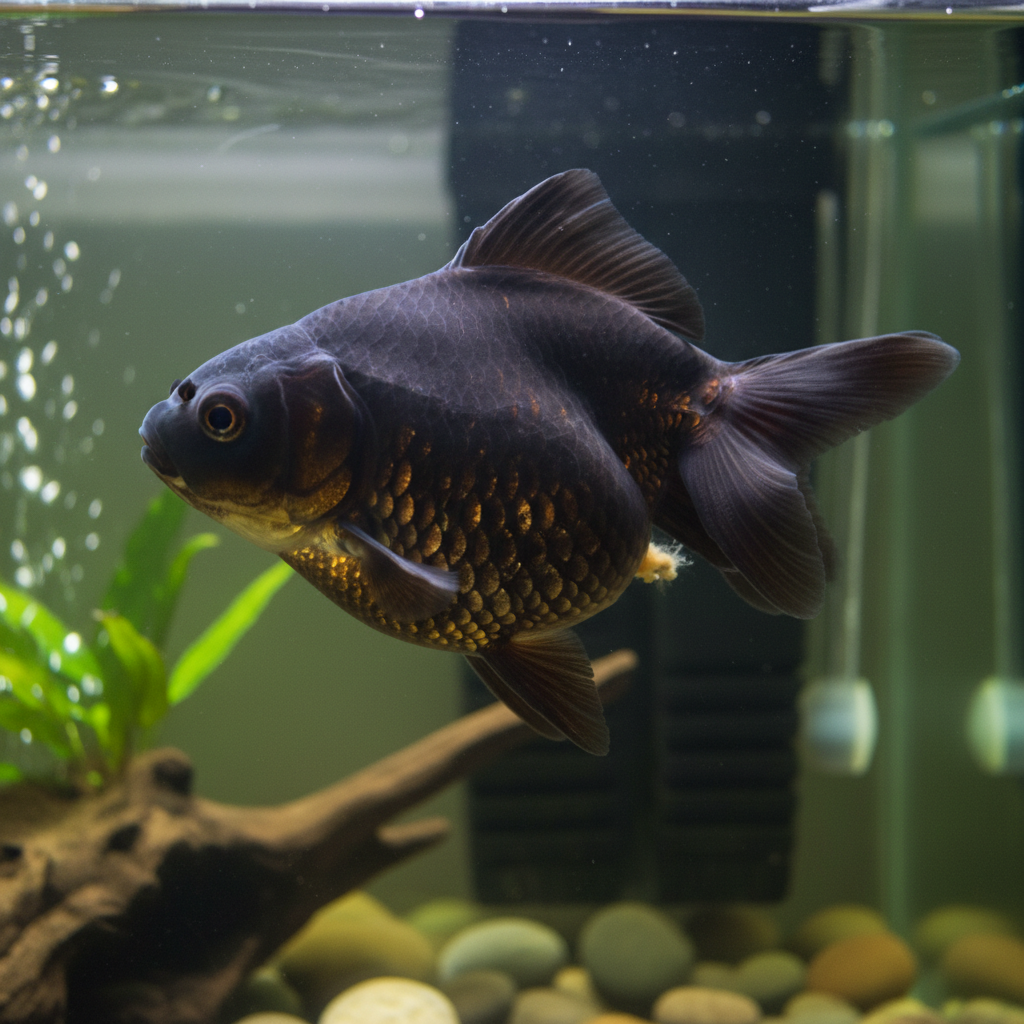 Fancy goldfish with a bloated belly, a symptom of constipation