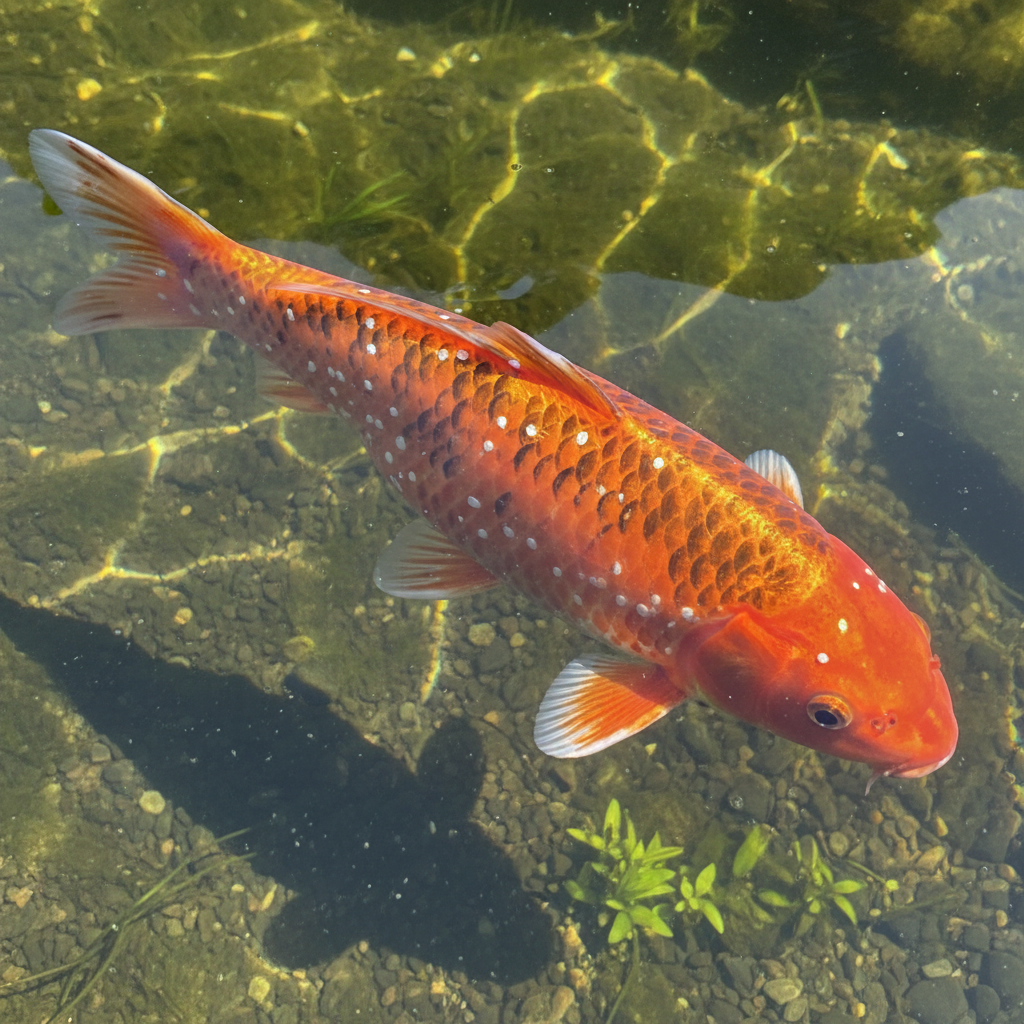Koi fish with white spots, indicating Ich disease