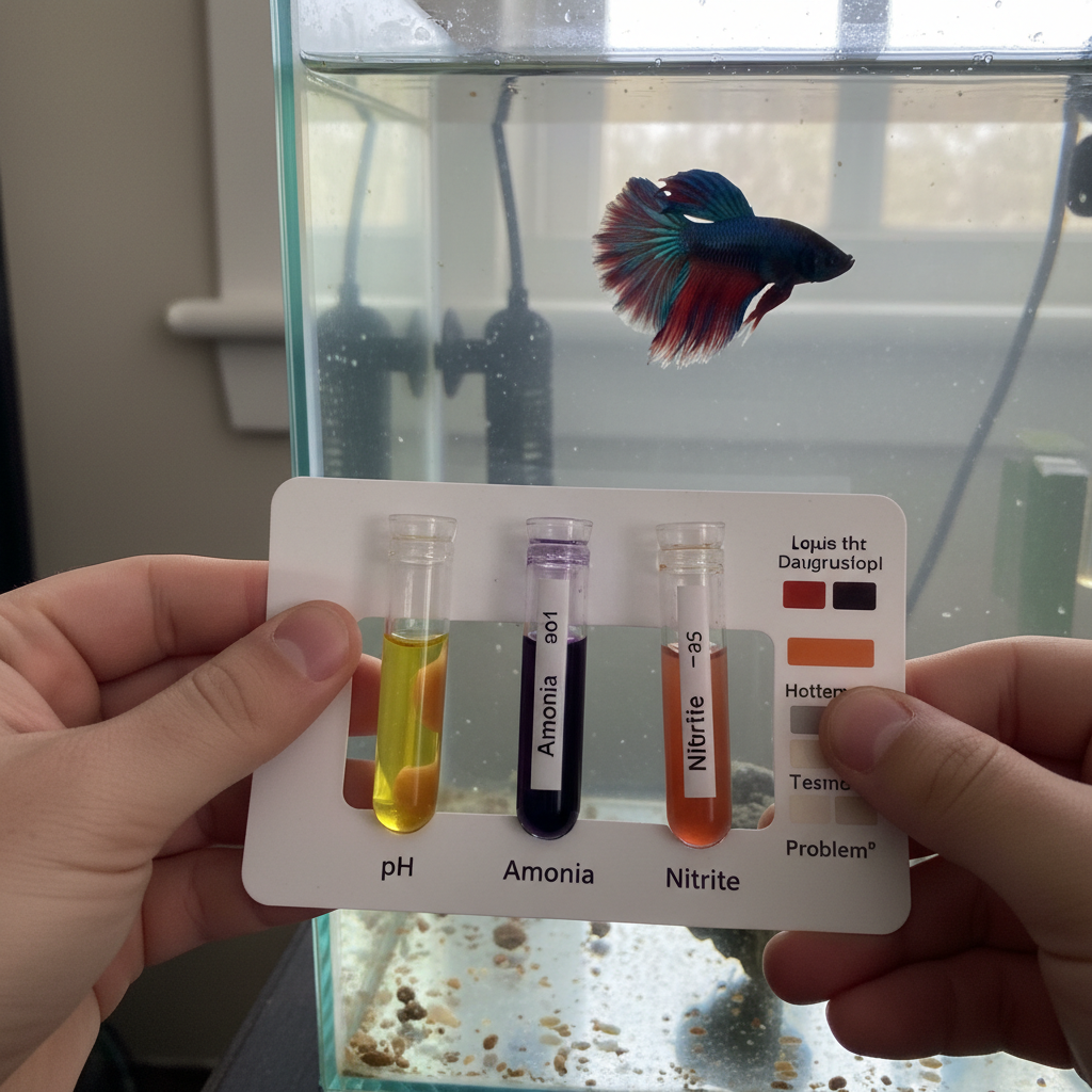 Aquarist testing aquarium water parameters for a Betta fish tank