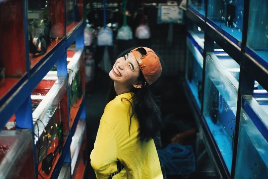 Customer in aquarium shop